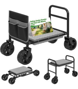 Garden Kneeler and Seat with 360° Wheels: 3-in-1 Rolling Gardning Stool - B317