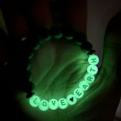 6” Chrysocolla Beaded Glow-in-the-dark  “Love Earth” Bracelet 