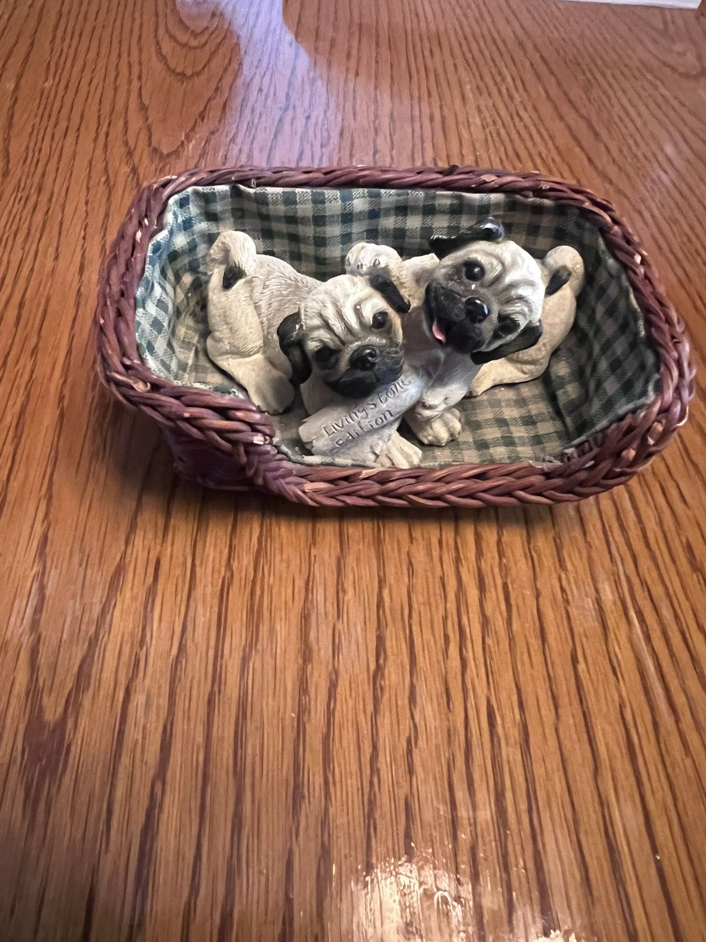Livingstone Edition Ceramic Pug Puppies In A Basket