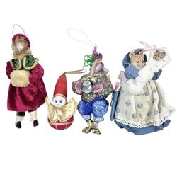 Vintage Christmas Ornaments Lot of 4 Elephant Pixie Elf Victorian Lady Teddybear