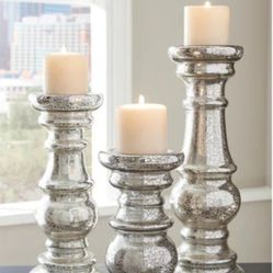 ☆ Rosario Silver Finish Candle Holder, Set of 3/ Delivery Available 