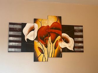 Modern 4-Piece Floral Canvas Wall Art – Excellent Condition