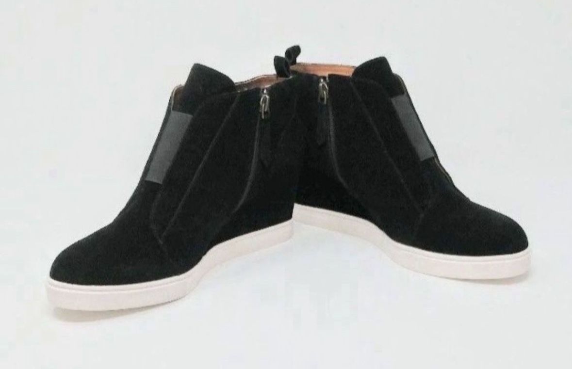 Black Suede Platform Wedge Sneaker Bootie Women's Size 10.5