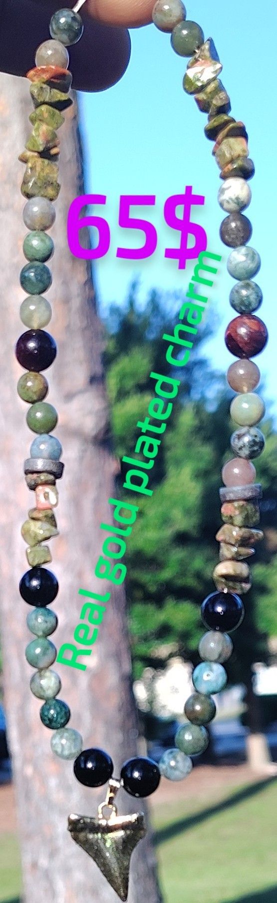 65$ Real Stone And Crystal Necklace