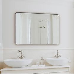 Andy Star  40"×30" Chrome Bathroom Mirror  Polished Vanity Mirror For Wall  Rust Tube  Metal  Framed. 