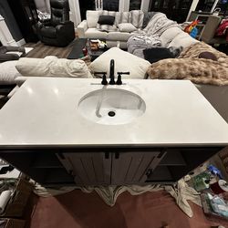 Grey Modern Farmhouse Barn Door Bathroom Vanity (Ove Decors Style)