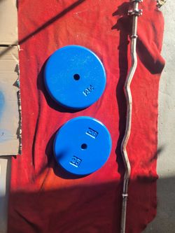50LBs 1" HOLE. EZ-CURL BAR
2-25s.
11525 S HALSTED/7111.S WESTERN WALGREENS
60$ CASH ONLY AS IS
