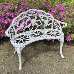 Outdoor Bench Garden Chair, Anti Rust Cast Aluminum Patio Yard Bench, Carved Rose Loveset