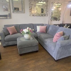 Gray Sectional & Ottoman 