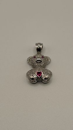 Silver Teddy Bear Pendant with CZ Stones