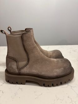 Zara 44/10 Runs Large - Taupe Suede Chelsea Boots with Lug Sole