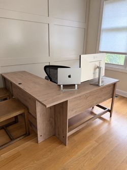L-Shaped Office Desk + Matching 2-Drawer File Cabinet