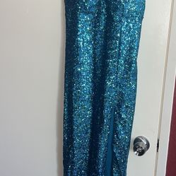 Turquoise Sequin Prom Dress 