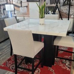 5PC Marble top Counter height dining table set