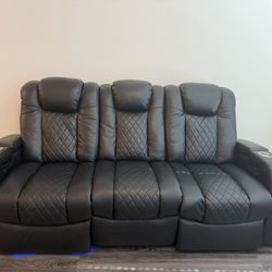 Black Leather Recliner Sofa 