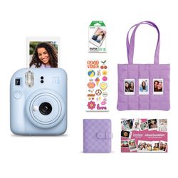 FUJIFILM instax mini 12 Instant Film Camera Holiday Bundle (Pastel Blue)