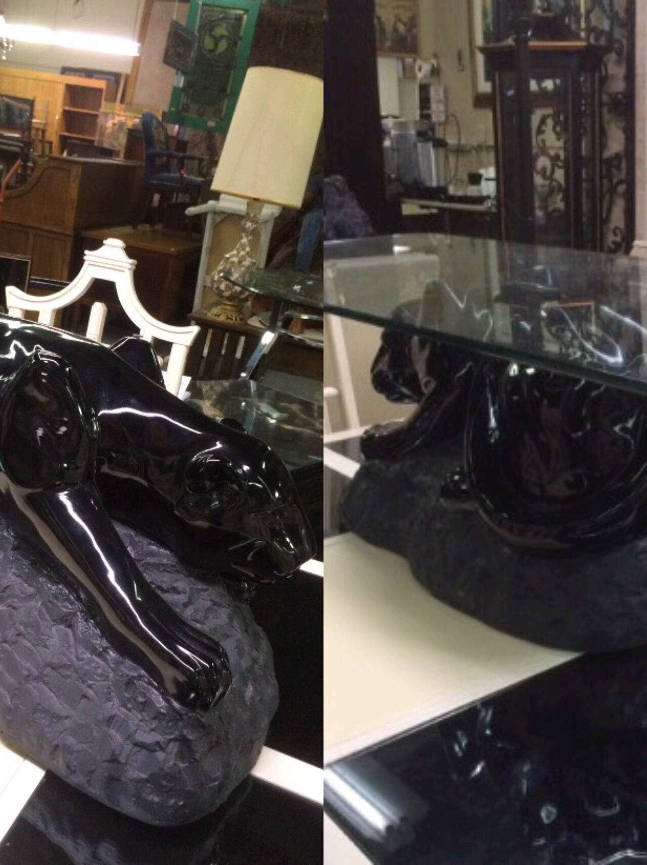 Vintage Black Jaguar Glass Top Coffee Table Chinese Oriental Dining Room Table Sushi Kneel Furniture