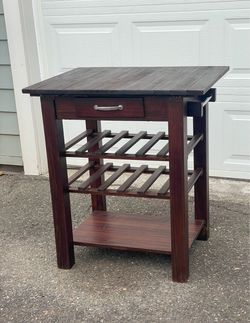Handcrafted  Solid Wood Kitchen Island & Wine Bar – Rustic Farmhouse – Wine Rack, Drawer & Storage