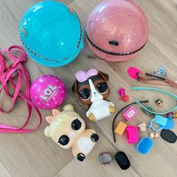 LOL dolls pets piggie bank with ball handbag holder accessories doggie pet pink blue puzzle bundle