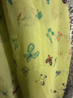 Vintage silk fabric sheer chiffon yellow with butterfly print 2.5 yards X 44.5”