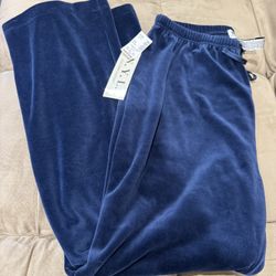 New N.Y.L. New York Laundry Womens Navy Velour Pants W/ Tie at the Waist Sz M