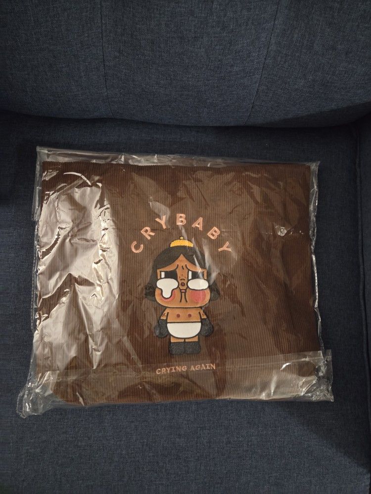POP MART Crybaby Crying Again Brown Corduroy Tote Bag Authentic