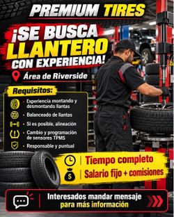 Se busca llantero con experiencia area de riverside Y Whittier