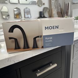 MOEN Korek 8 in. Widespread Double Handle High-Arc Bathroom Faucet with Valve in Matte Black