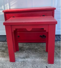 Red Wood Nesting Tables with Black Hardware