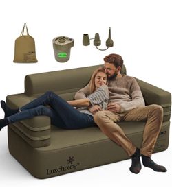 Inflatable Couch Loveseat Camping Couch Built-in Rechargeable Pump Air Sofa Blow up Couch Durable 1000D Oxford Fabric Outdoor Camping Couch 2 mins Cam