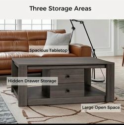MINCETA Coffee Table,Modern Wooden Rectangle Coffee Tables with Storage, 2 Drawer Center Table for Living Room, Espresso, Dimensions (L x W x H) 24.00