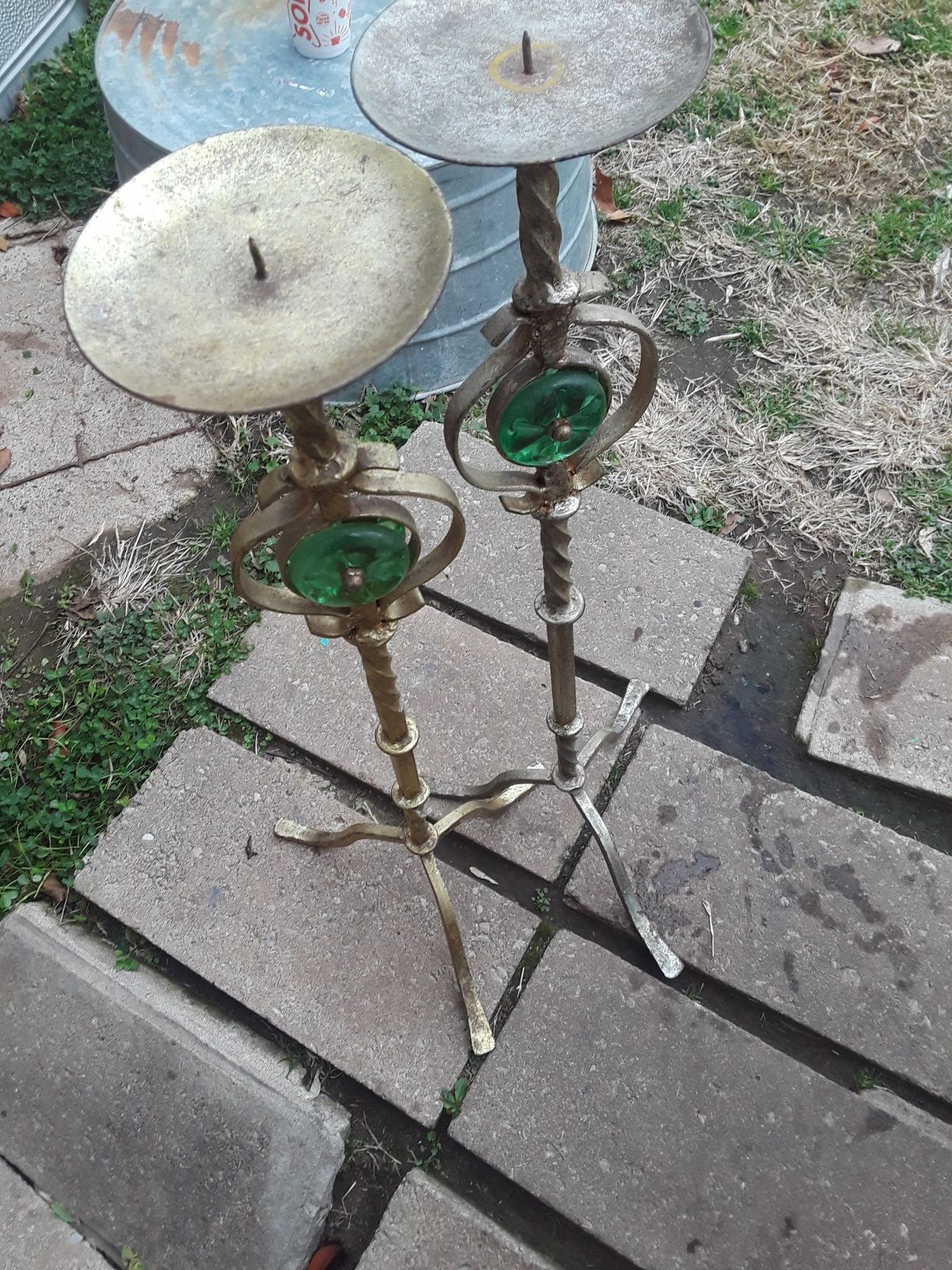 2x- 28 inch gold/brass candle holders
