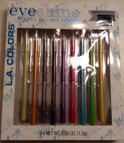 L.A. Colors 9 Piece Eyeliner Pencils Bonus Sharpener - New!