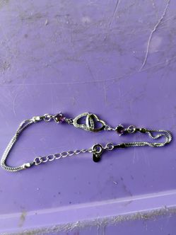 Silver Chain Bracelet with purple Heart Charm