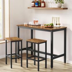 Bar Table Set, with 2 Bar Stools, Dining table set, Kitchen Counter with Bar Chairs, Industrial, Living Room, Party Room, Rustic Brown and Black.
Desk