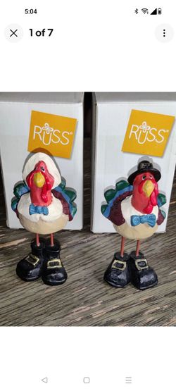 2 Vtg Russ Berrie Kathleen Kelly Teenie Countrykins Turkey Pilgrim 5" Figurines