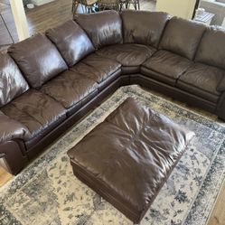 Custom Arizona Leather Sectional With Ottoman 