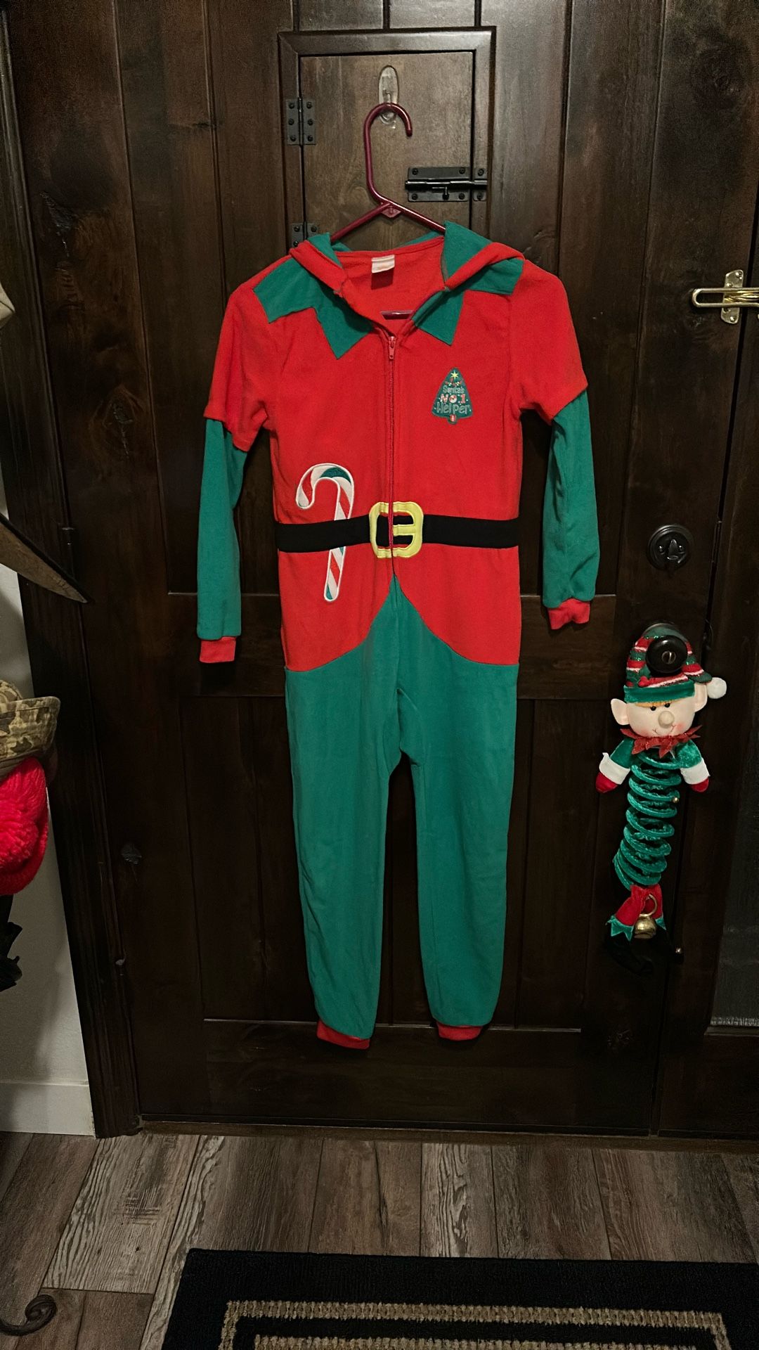 Youth Santas Helper Onesie With Hood