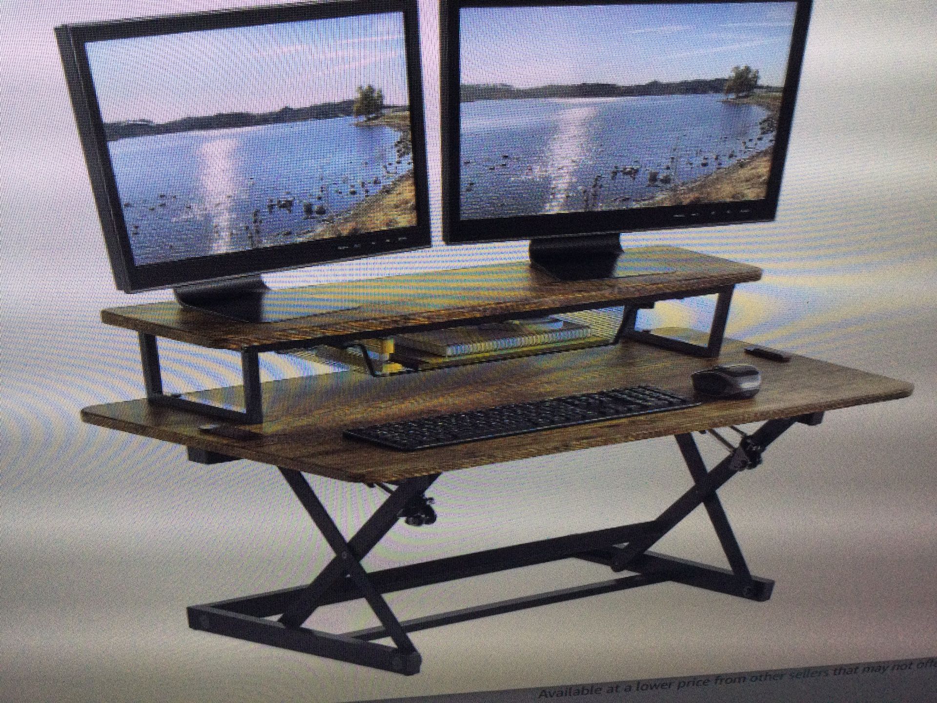 MINI COUNTER STANDING DESK RISER… Desk Converter - 32 Inch Adjustable Up Desk Workstation, MDF Wood, Ergonomic Desk Keyboard Tray, Deskto