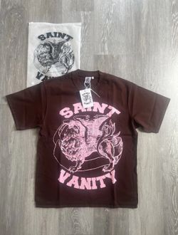 Saint Vanity Men's Brown/Pink Graphic Print Crew Neck Short Sleeve Tee