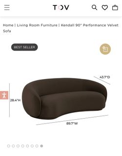 Tov Furniture Kendall Cream Velvet Upholstered Sofa.