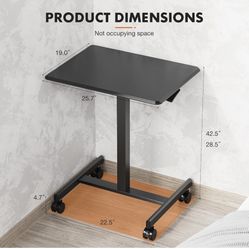 Standing Desk - Sit Stand Portable Rolling Laptop Desk with Lockable Wheels, Adjustable Height