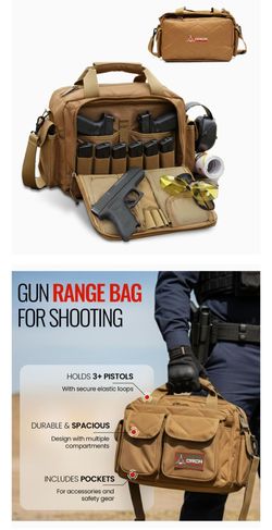 Gun Range Bag for Shooting – 3+ Compact Pistol Revolver Range Bag for Handguns and Ammo – Self Standing Gun Bag – Handguns Bag with Durable Double Sti