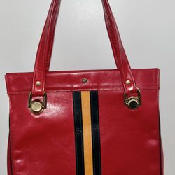 Vintage Jean Vogel  Red Leather Satchel Hanbag Purse