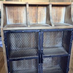 Wood and wire mesh liquor cabinet