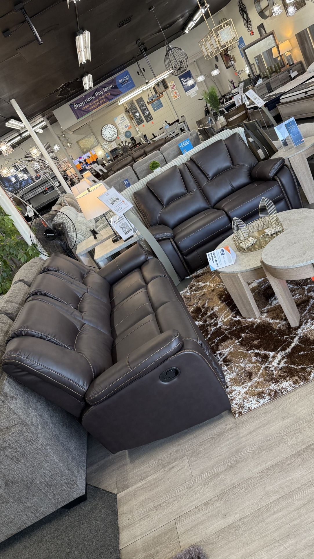 Brown Leather Reclining Sofa Set