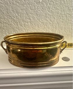 Vintage Solid Brass Oval Planter / Cachepot with Handles