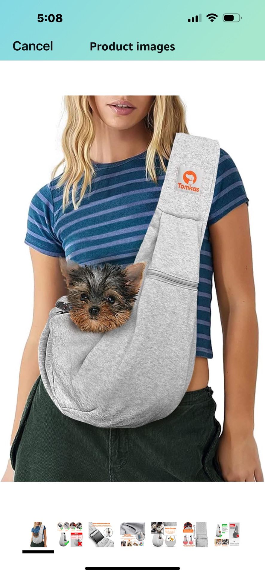 Tomkas Small Dog Sling Carrier - Adjustable Strap & Zip Pocket - for 3 - 10 lbs pets puppy(Grey)