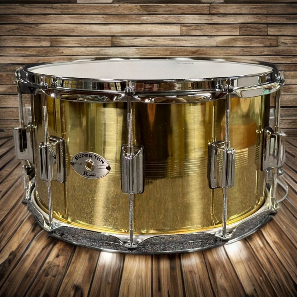 Used Rogers SuperTen 7 Line Natural Brass Shell Snare Drum 14x8 -