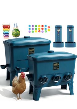 ZINZINULER Large Automatic Port Chicken Feeder and Cup Waterer Set - Chicken Coop Accessories, No Waste Poultry Feeder, 9 Gallon/50 Pounds